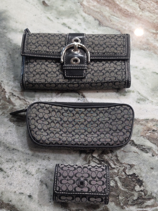 Coach Accessories - Coach Black and Gray Signature Canvas Wallet, Zip Pouch & Key Case